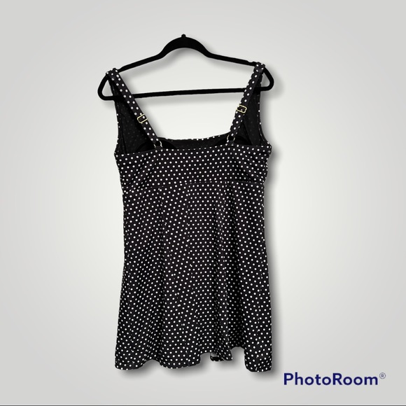 NWT Swimsuits for All Ladies Sz 16 Squareneck Black & White Polka Dot Swimdress - Picture 4 of 16